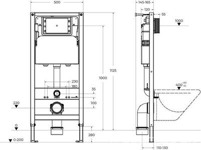 Инсталляция для подвесн. унитаза,1125х500х145мм, смывной бачок, крепёж в компл, монтаж с кнопками смыва арт.BB-03C, BB-11, BB-17C, BB-15R, BelBagno BelBagno Универсал BB-101-M