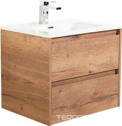 База под раковину подвесная с двумя выкатными ящиками, 610х460х515мм, без раковины, (цв.Rovere Tabacco), Kraft ZZ
