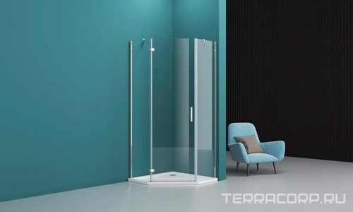 Душевой уголок 900х900хh1950мм, пятиугольн., дверь распашнная, петли слева, с 2 неподв. сегментами, (стекло прозрачное 6мм, фурн.цв.хром),  ZZ BelBagno Kraft KRAFT-P-1-90-C-Cr-L