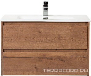 База под раковину подвесная с 2 выкатными ящиками и одной распашной дверцей,1000х460хh500мм,правосторонняя, без раковины, (цв.Rovere Tabacco), KraftZZ
