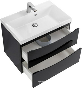 База под раковину подвесная с 2 выкатными ящиками, 696х448хh500мм, без раковины, (цв.Nero Lucido),  ZZ BelBagno Marino MARINO-700-2C-SO-NL-P