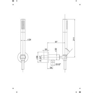 Душевой гарнитур, кругл., кронштейн совмещ.со шланговым соед., лейка д/д ручн., шланг 150см, (цв.хром), Paini ZZ Paini Универсал 53CR440TP4