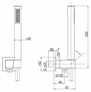 Душевой гарнитур, квадр., кронштейн совмещ.со шланговым соед., лейка д/д ручн., шланг 150см, (цв.хром), Paini ZZ Paini Универсал 53CR440QP6