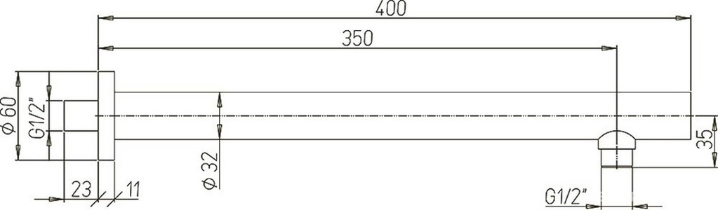 Кронштейн для верхнего душа, стеновой, 350(400)мм, круглый, с подводом воды 1/2, (цв.черный матовый PVD), Paini ZZ Paini Универсал 50PZ745TT35