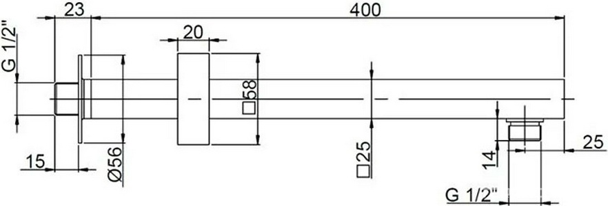 Кронштейн для верхнего душа, стеновой, 400мм, квадр., с подводом воды 1/2, (цв.черный браш.PVD), Paini ZZ Paini Универсал 50PZ745QQ40