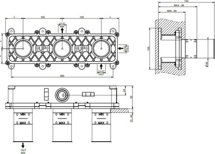Встраиваемая часть для смесителя на 2 потребителя, (цв.Steel Brushed), Gessi 316 ZZ Gessi Flessa 54139 239