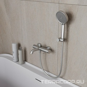 Смеситель для ванны, лейка, шланг, кронштейн в компл., (цв.брашированный никель), SUAVE ZZ Oliveeka Y-LINE OL-639017-BN