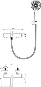 Смеситель для ванны, лейка, шланг, кронштейн в компл., (цв.брашированный никель), SUAVE ZZ Oliveeka Y-LINE OL-639017-BN