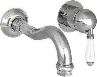 Смеситель для раковины настенный, излив 175мм, без встраиваемой части арт.4006 (новый арт C4006), (цв.хром/ручка белая керамика), P.M.Blanc ZZ