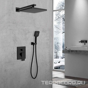 Душевой к-т: смеситель встр.в стену, верхний душ 255х255мм, ручн.душ, шланг, кронштейн совмещ. со шланг.подсоед., (цв.черный матовый),  ZZ Vincea Next VSFW-1N1MB