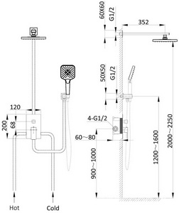Душевой к-т: смеситель встр.в стену, верхний душ 255х255мм, ручн.душ, шланг, кронштейн совмещ. со шланг.подсоед., (цв.черный матовый),  ZZ Vincea Next VSFW-1N1MB
