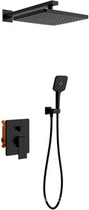 Душевой к-т: смеситель встр.в стену, верхний душ 255х255мм, ручн.душ, шланг, кронштейн совмещ. со шланг.подсоед., (цв.черный матовый),  ZZ Vincea Next VSFW-1N1MB