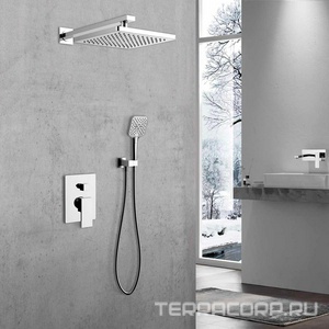 Душевой к-т: смеситель встр.в стену, верхний душ 255х255мм, ручн.душ, шланг, кронштейн совмещ. со шланг.подсоед., (цв.хром),  ZZ Vincea Next VSFW-1N1CH