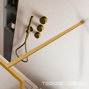 Душевая перегородка 700хh2000мм, правая/левая, (стекло рифленое 8мм Easy Clean, укорачиваемый кронштейн 1200мм, фурнит.цв.брашир.золото),  ZZ Vincea Walk-In VSW-1HP700FLBG