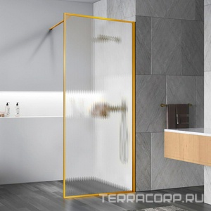 Душевая перегородка 700хh2000мм, правая/левая, (стекло рифленое 8мм Easy Clean, укорачиваемый кронштейн 1200мм, фурнит.цв.брашир.золото),  ZZ Vincea Walk-In VSW-1HP700FLBG