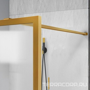 Душевая перегородка 700хh2000мм, правая/левая, (стекло рифленое 8мм Easy Clean, укорачиваемый кронштейн 1200мм, фурнит.цв.брашир.золото),  ZZ Vincea Walk-In VSW-1HP700FLBG