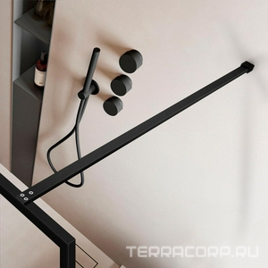 Душевая перегородка 700хh2000мм, правая/левая, (стекло рифленое 8мм Easy Clean, укорачиваемый кронштейн 1200мм, фурнит.цв.черный матовый),  ZZ Vincea Walk-In VSW-1HP700FLB