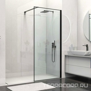 Душевая перегородка 900хh2000мм, правая/левая, (стекло прозрачное 8мм Easy Clean, укорачиваемый кронштейн 1200мм, фурнит.цв.черный матов),  ZZ Vincea Walk-In VSW-1HS900CLB