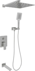 Душевой к-т: смеситель встр.в стену, верхний душ 300х300мм, ручн.душ, шланг, кронштейн совмещ. со шланг.подсоед., излив, (цв.браш.никель), D-LINE ZZ