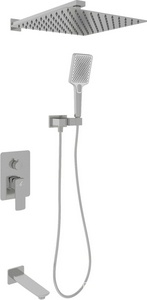 Душевой к-т: смеситель встр.в стену, верхний душ 300х300мм, ручн.душ, шланг, кронштейн совмещ. со шланг.подсоед., излив, (цв.браш.никель),  ZZ Oliveeka D-LINE OL-88939003-BN