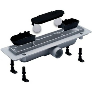 Дренажн.канал 550мм, готов.компл, сифон d50 вых.вбок,60л/мин,затвор(сухой/гидро),мин h монтаж 65мм, 2х стор.решетка цв.стальной/под плитку, Plastbrno DESIGN 4 SZA4550