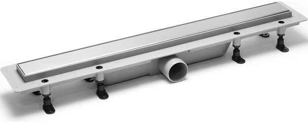 Дренажн.канал 750мм, готов.компл, сифон d50 вых.вбок,60л/мин,затвор(сухой/гидро),мин h монтаж 65мм, 2х стор.решетка цв.стальной/под плитку, Plastbrno DESIGN 4 SZA4750