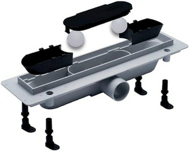 Дренажн.канал 650мм, готов.компл, сифон d50 вых.вбок,60л/мин,затвор(сухой/гидро),мин h монтаж 65мм, 2х стор.решетка цв.стальной/под плитку, Plastbrno DESIGN 4 SZA4650