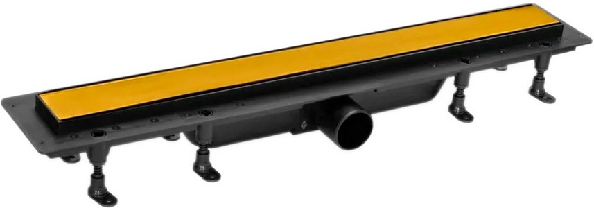 Дренажн.канал 750мм, готов.компл,сифон d50 вых.вбок,60л/мин,затвор(сухой/гидро),мин h монтаж 65мм,2х стор.решетка цв.мат.золото/под плитку,DESIGN4 ZZ Plastbrno DESIGN 4 SZA9750