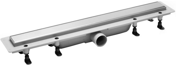 Дренажн.канал 750мм, готов.компл, сифон d50 вых.вбок,60л/мин,затвор(сухой/гидро),мин h монтаж 65мм, 2х стор.решетка цв.стальной/под плитку, ZZ Plastbrno DESIGN 4 SZH4750