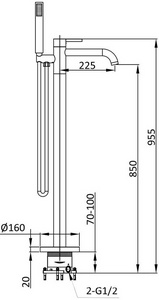 Смеситель для ванны, напольный, душевая лейка, шланг в компл., (цв.вороненая сталь),  ZZ Vincea Desire VTF-1DGM