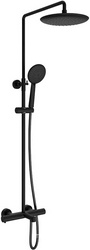 Смеситель-термостат для душа, со стационарным верхн.душем 25см., душевая лейка, шланг в компл., (цв.черный матовый), Desire ZZ