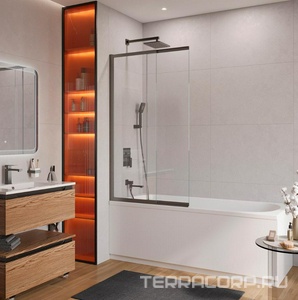 Штора на ванну выдвижная, 567-900хh1500мм, крепление слева/справа, (стекло прозр. 5мм, фурнит. цв.оружейная сталь),  ZZ Cezares Slider SLIDER-FIX-VF-11-90/150-C-GM