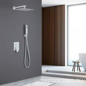 Душ.система встр.в стену:смеситель, стац.верхний душ 25х25см., шланг, лейка, кронштейн совмещ.с вых воды в компл., (цв.белый матовый),  ZZ Abber Daheim AF8219W