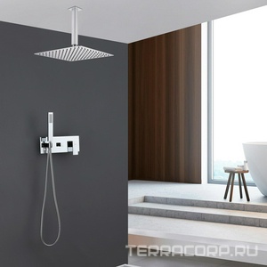 Душ.система встр.в стену: смеситель, стац.верхний душ 30х30см., шланг, лейка, кронштейн совмещ.с вых воды в компл., (цв.хром),  ZZ Abber Daheim AF8221