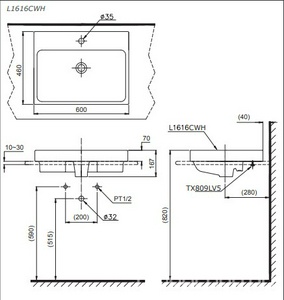 Раковина накладная (полувстраиваемая) на столешницу, прямоугольная 500х460хh167(70)мм, с 1 отв.д/смесит., с переливом, CeFiONtect,  ZZ Toto MH LW1615CB#XW