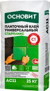 Плиточный клей универс. ОСНОВИТ СТАРПЛИКС AC11  (С1Т) 25 кг. Основит AC11 Старпликс AC11