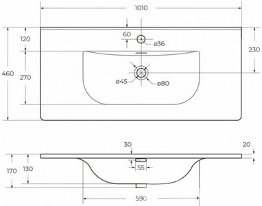 Раковина 1010x460x170мм, с 1 отв.д/смесит., с переливом, (керамика, цв.белый), BelBagno ZZ BelBagno Универсал BB-8099-100