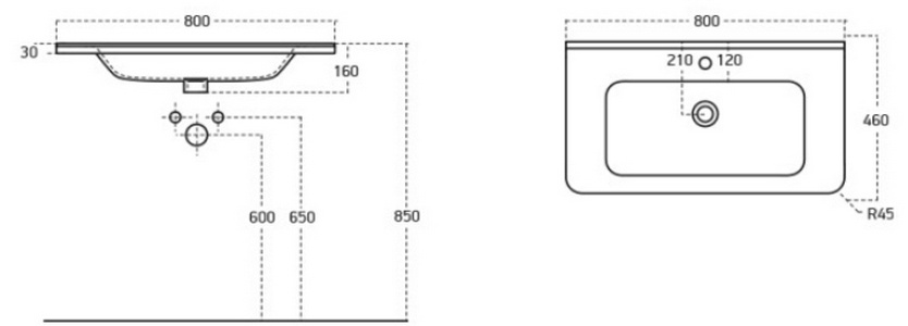 Раковина 800х460х30мм, с 1 отв.д/смесит., с переливом, (керамика, цв.белый), BelBagno ZZ BelBagno Универсал 12080-KL