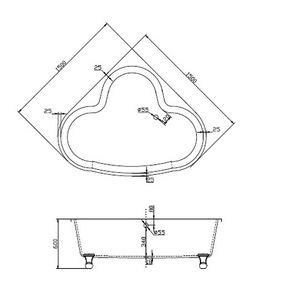 Ванна 1500x1500xh600мм, угловая, без ножек, слива-перелива, гидрозатвора, (акрил цв.белый), BelBagno ZZ BelBagno Универсал BB07