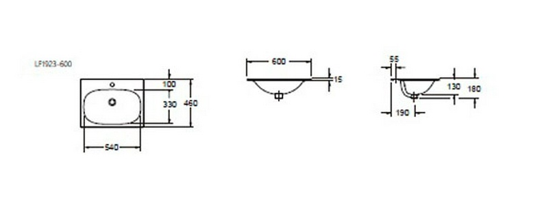 Раковина 600х460х180мм, с 1 отв.д/смесит., с переливом, (керамика, цв.белый), BelBagno ZZ BelBagno Универсал BB1923-600