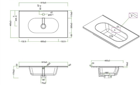 Раковина (ПРОДАЖА ТОЛЬКО С БАЗОЙ ПОД РАК.) 910x460хh175мм, с 1 отв.д/смесит., с переливом, (керамика, цв.белый), BelBagno ZZ BelBagno Универсал LOV-900-LVB