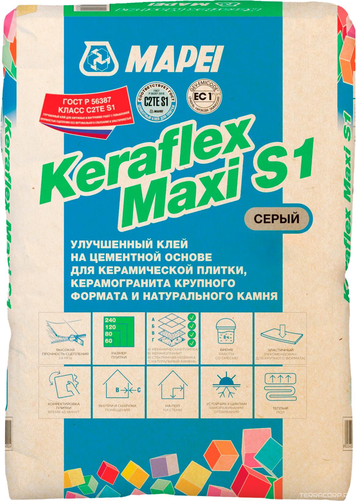 KERAFLEX MAXI S1 GREY эластичный клей на цементной основе (25кг) Mapei Keraflex 1203025, фото 2