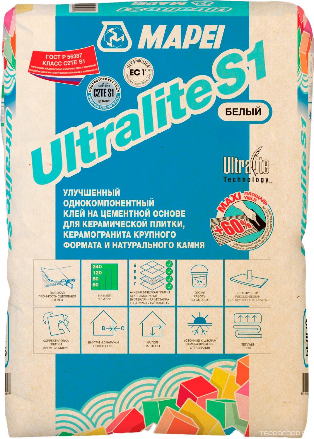 ULTRALITE S1 BIANCO высоко эластичный клей на цементной основе (15кг) Mapei Ultralite 2428815, фото 3