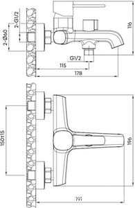 Смеситель для ванны, (цв.сталь PVD (PA)),  ZZ Urbatec Evolution EV22803PA