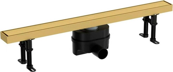 Дренажн.канал 750мм, готов.компл, сифон d50 выход вбок, затвор, 2х стор.решетка цв.золото браш. / под плитку, Priority