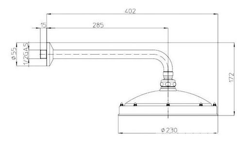 Душ верхний, стационарный, лейка d 20см, настенный монтаж, (кронштейн 28,5см, розетка в компл.), (цв.бронза), RETRO ANTIKAL d 230 Bossini ZZ Bossini Универсал H18700J 022