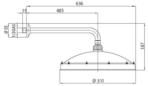 Душ верхний, стационарный, лейка d 30см, настенный монтаж, (кронштейн 48,5см, розетка в компл.), (цв.бронза), RETRO ANTIKAL d 300 Bossini ZZ Bossini Универсал H18703J 022
