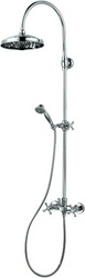 Смеситель для душа, со стационарным, поворотным, круглым верхним душем 230мм, шланг, душ лейка в компл, (цв.хром), Retro ZZ