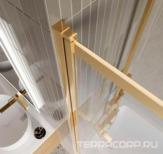 Штора на ванну выдвижная, 604-1015хh1450мм, крепление слева/справа, (стекло прозр. 6мм, фурнит. цв.золото),  ZZ Cezares Luce LUCE-VF-11-100/145-C-ORO