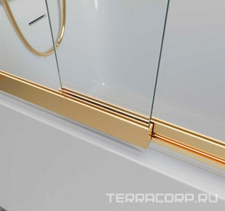 Штора на ванну выдвижная, 604-1015хh1450мм, крепление слева/справа, (стекло прозр. 6мм, фурнит. цв.золото),  ZZ Cezares Luce LUCE-VF-11-100/145-C-ORO